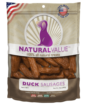 TREAT  NATURAL VALUE DUCK SAUSAGE RECIPE - Perro 13onz
