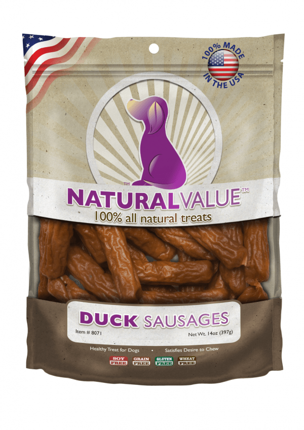 TREAT  NATURAL VALUE DUCK SAUSAGE RECIPE - Perro 13onz
