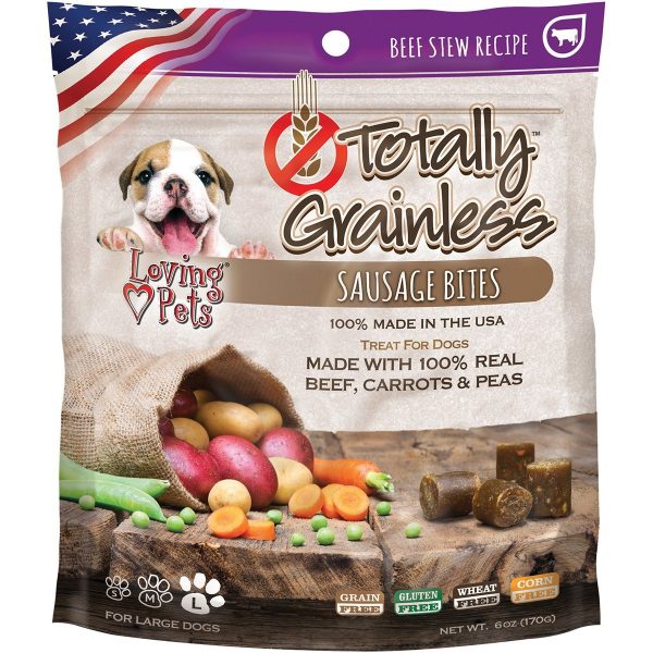 Treats Loving Pets Totally Grainless Beef Stew Sausages 6oz. Perro-Treats sin granos