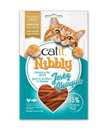 TREATS CATIT NIBBLY JERKY POLLO & PESCADO STRIPS- Grain free 30g