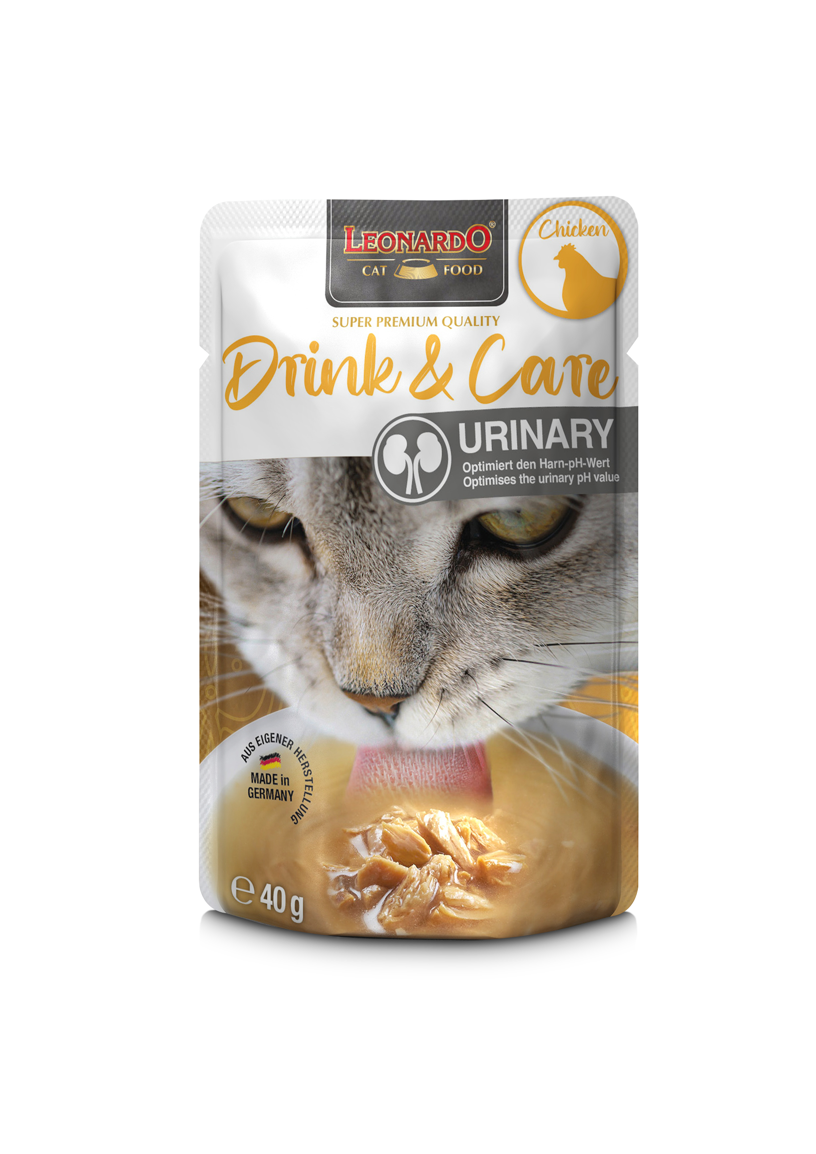 LEONARDO GRAIN FREE DRINK & CARE URINARY GATO-Pouch líquido con trozos de pollo 40g