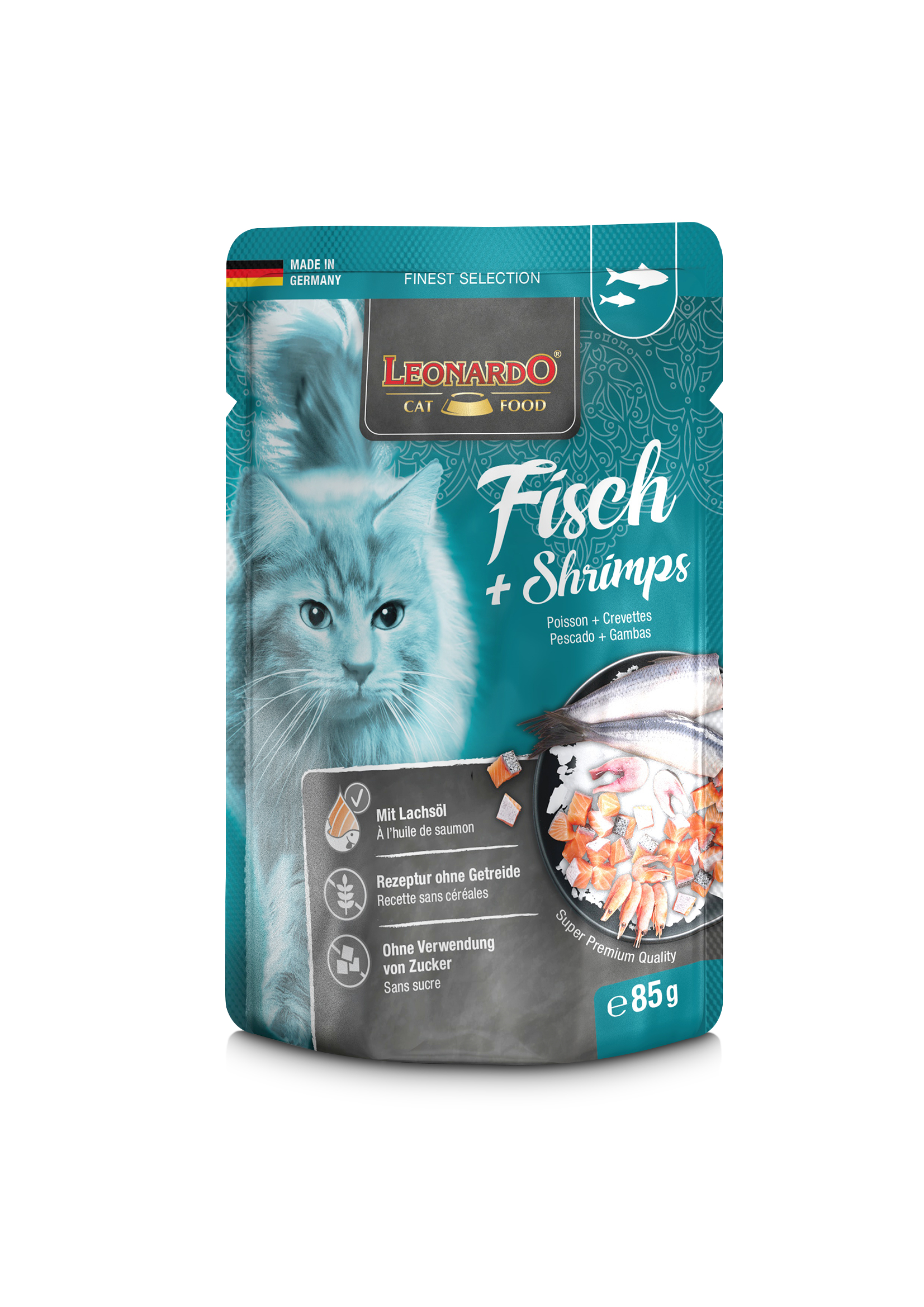 LEONARDO POUCH GRAIN FREE PESCADO Y GAMBAS-Gato 85g