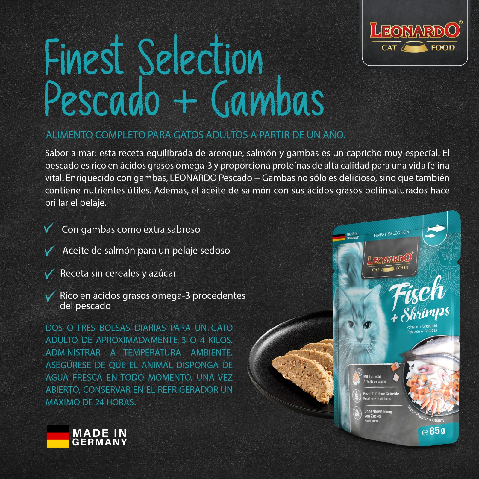 LEONARDO POUCH GRAIN FREE PESCADO Y GAMBAS-Gato 85g