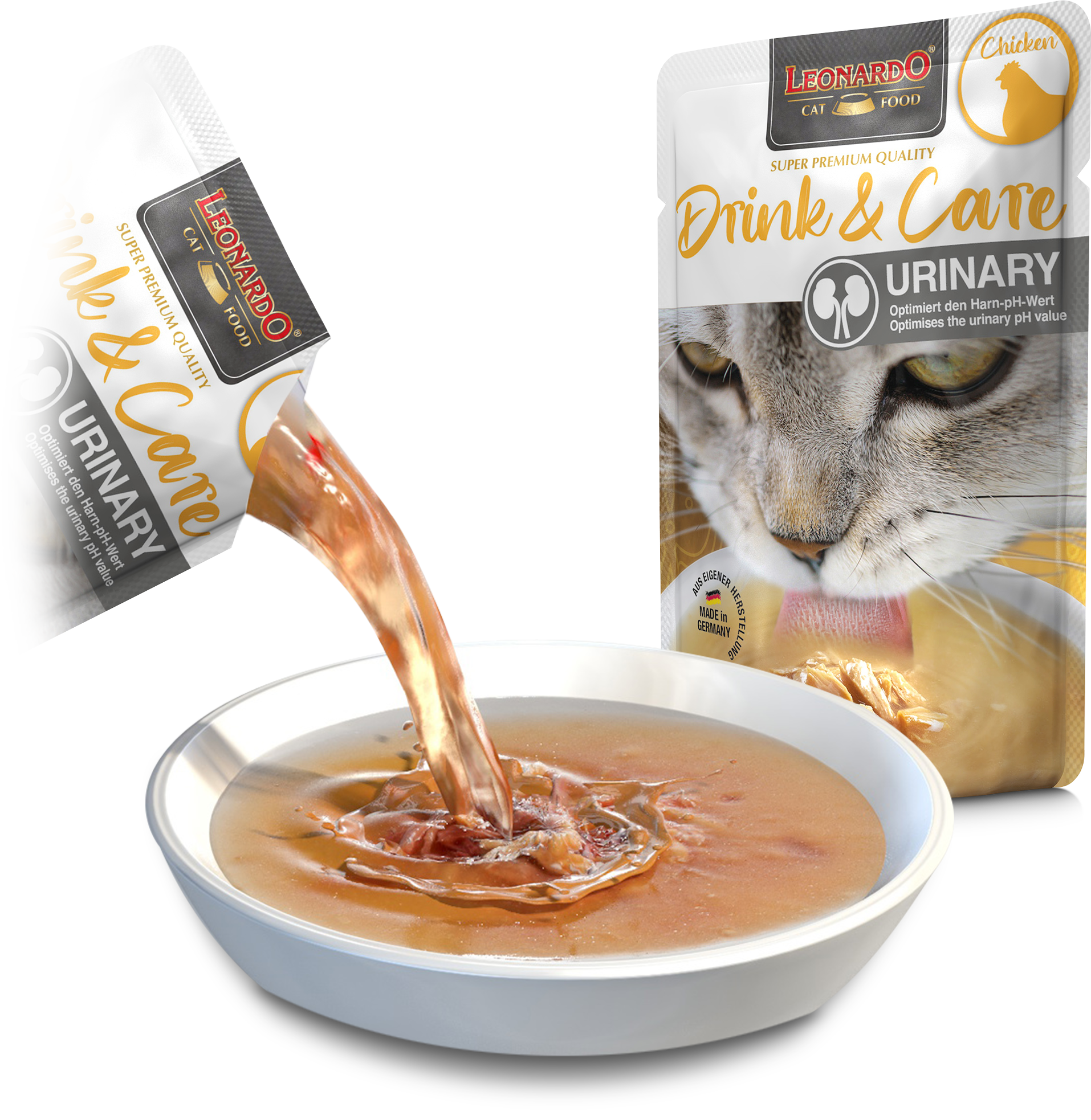 LEONARDO GRAIN FREE DRINK & CARE URINARY GATO-Pouch líquido con trozos de pollo 40g