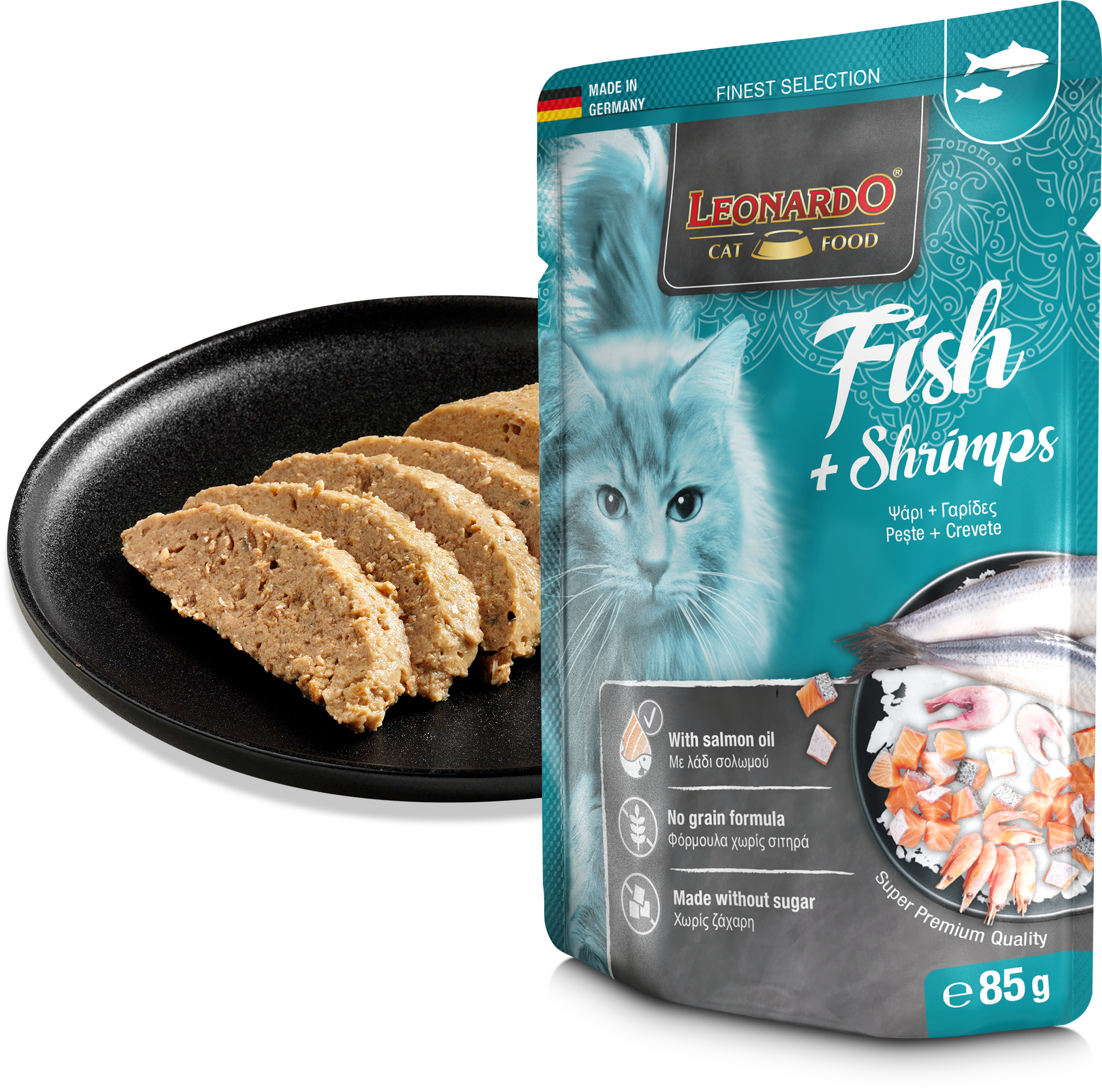 LEONARDO POUCH GRAIN FREE PESCADO Y GAMBAS-Gato 85g